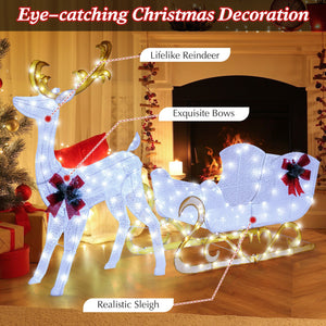 6 Feet Christmas Lighted Reindeer and Santa's Sleigh Decoration with 4 Stakes-White view 4