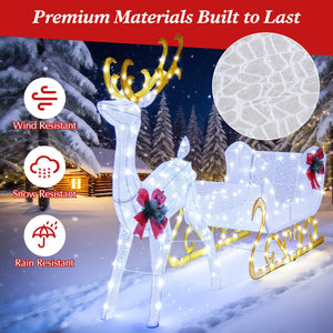 6 Feet Christmas Lighted Reindeer and Santa's Sleigh Decoration with 4 Stakes-White view 6