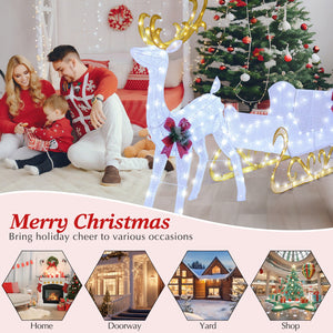 6 Feet Christmas Lighted Reindeer and Santa's Sleigh Decoration with 4 Stakes-White view 8