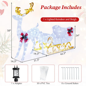 6 Feet Christmas Lighted Reindeer and Santa's Sleigh Decoration with 4 Stakes-White view 9