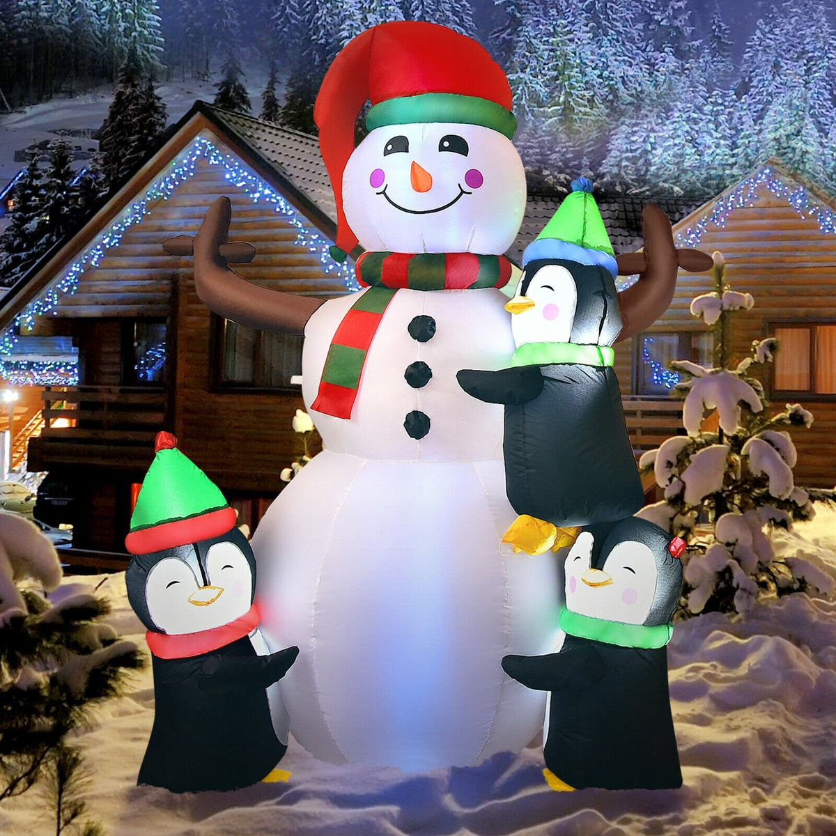 6 Feet Christmas Quick Inflatable Snowman with Penguins view 2