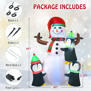 6 Feet Christmas Quick Inflatable Snowman with Penguins view 4