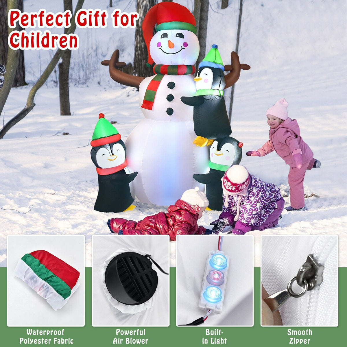 6 Feet Christmas Quick Inflatable Snowman with Penguins view 5