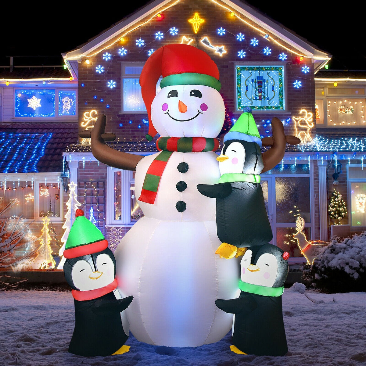 6 Feet Christmas Quick Inflatable Snowman with Penguins view 6