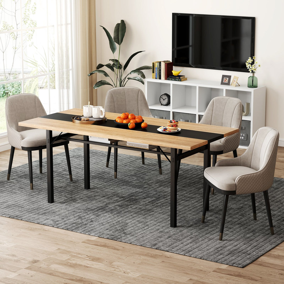 6 Feet Dining Table with Heavy-Duty Metal Frame for 6-8 People-Natural view 2