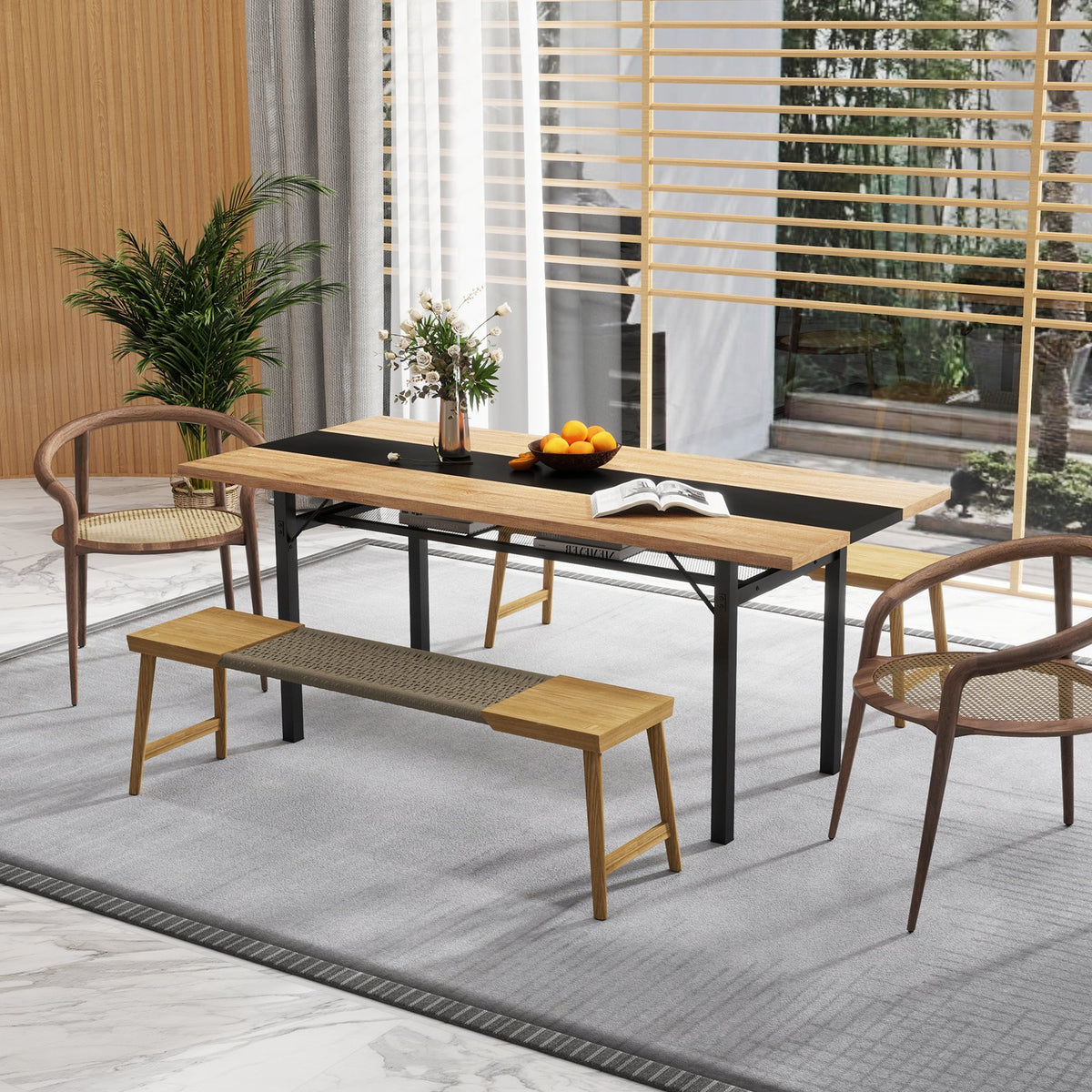 6 Feet Dining Table with Heavy-Duty Metal Frame for 6-8 People-Natural view 3