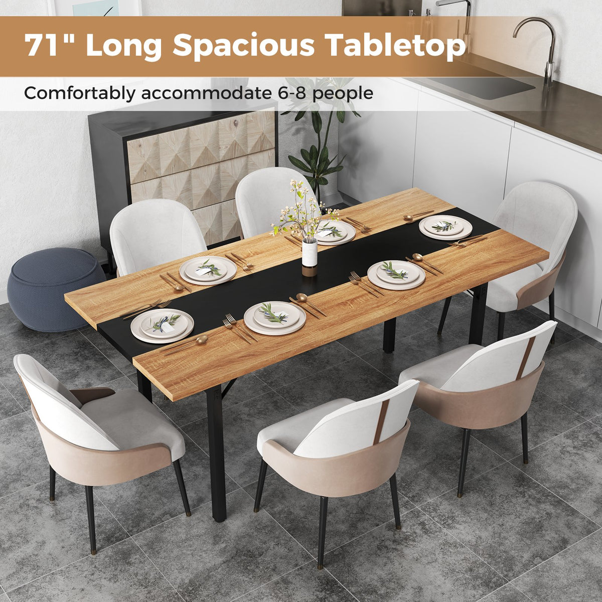 6 Feet Dining Table with Heavy-Duty Metal Frame for 6-8 People-Natural view 6