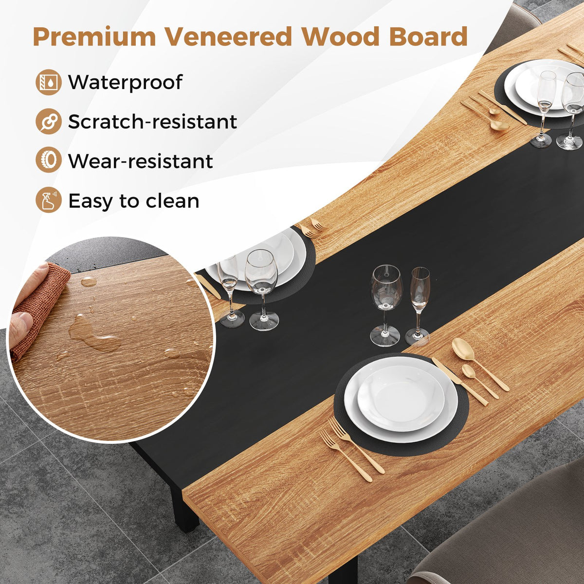 6 Feet Dining Table with Heavy-Duty Metal Frame for 6-8 People-Natural view 7
