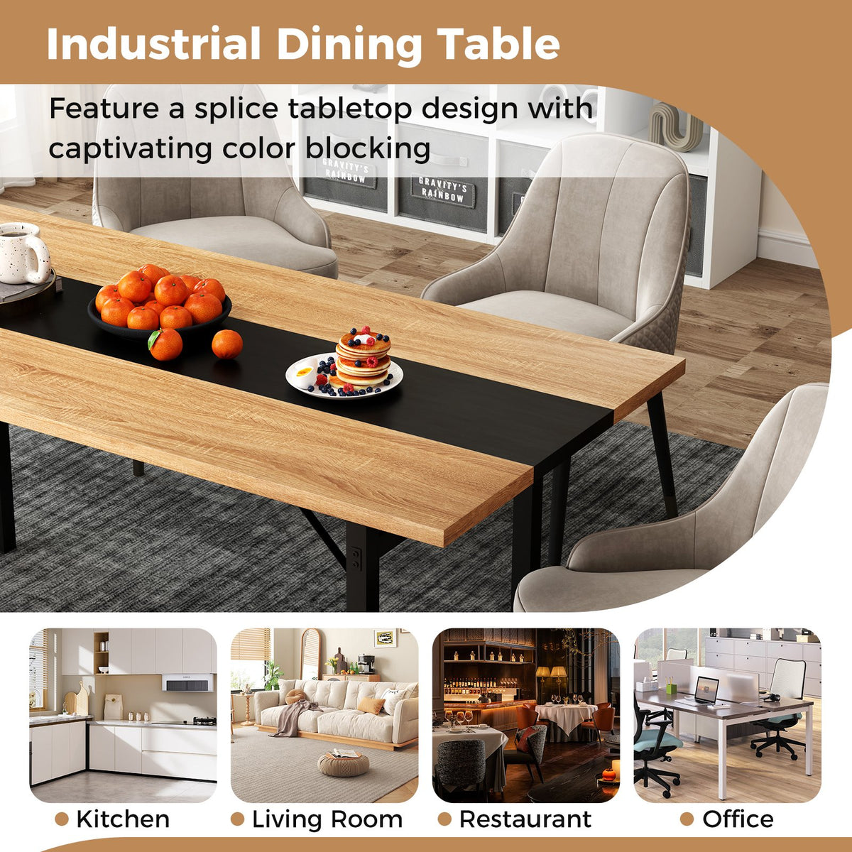 6 Feet Dining Table with Heavy-Duty Metal Frame for 6-8 People-Natural view 9