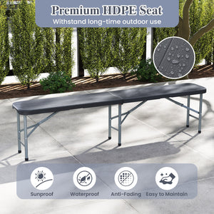 6 Feet Folding HDPE Bench with 1320 LBS Capacity and Handle Lock-Gray view 9