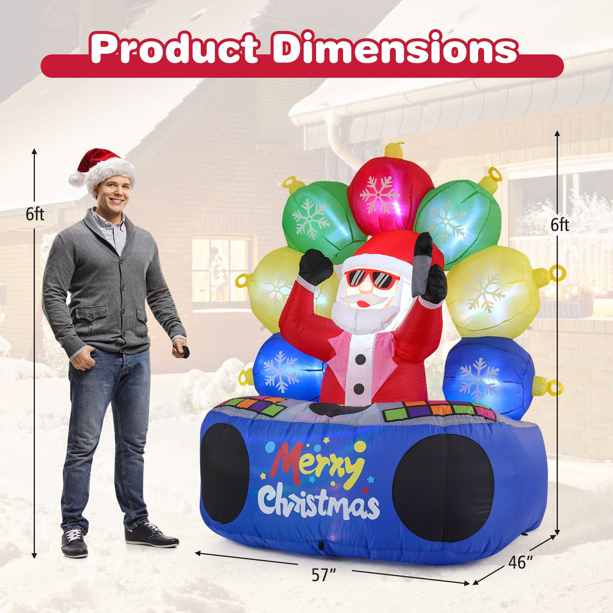 6 Feet Inflatable DJ Santa with Rotating Music Light and Flashing LEDs view 4