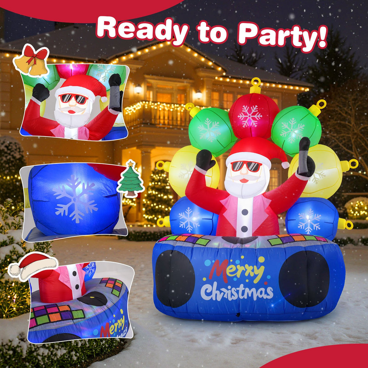 6 Feet Inflatable DJ Santa with Rotating Music Light and Flashing LEDs view 7