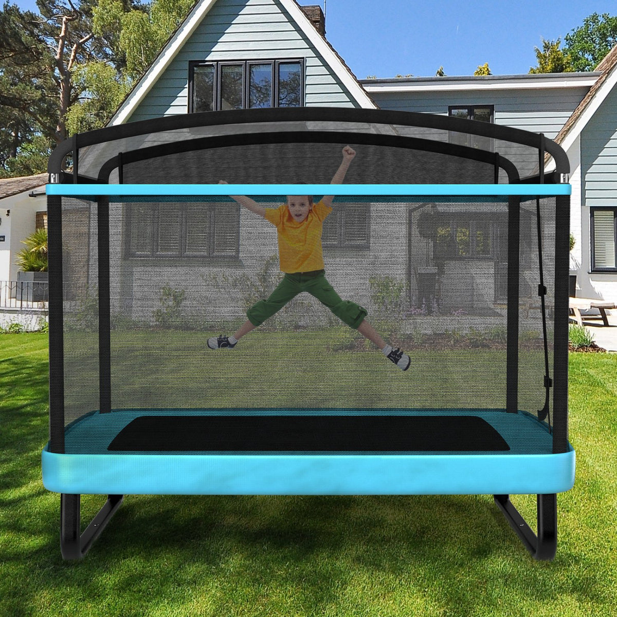 6 Feet Kids Entertaining Trampoline with Swing Safety Fence-Blue view 2