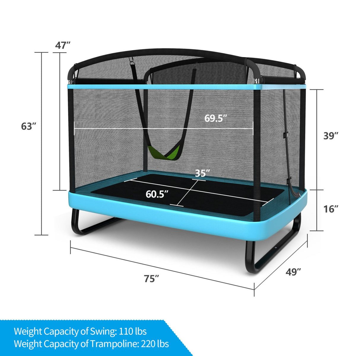 6 Feet Kids Entertaining Trampoline with Swing Safety Fence-Blue view 4