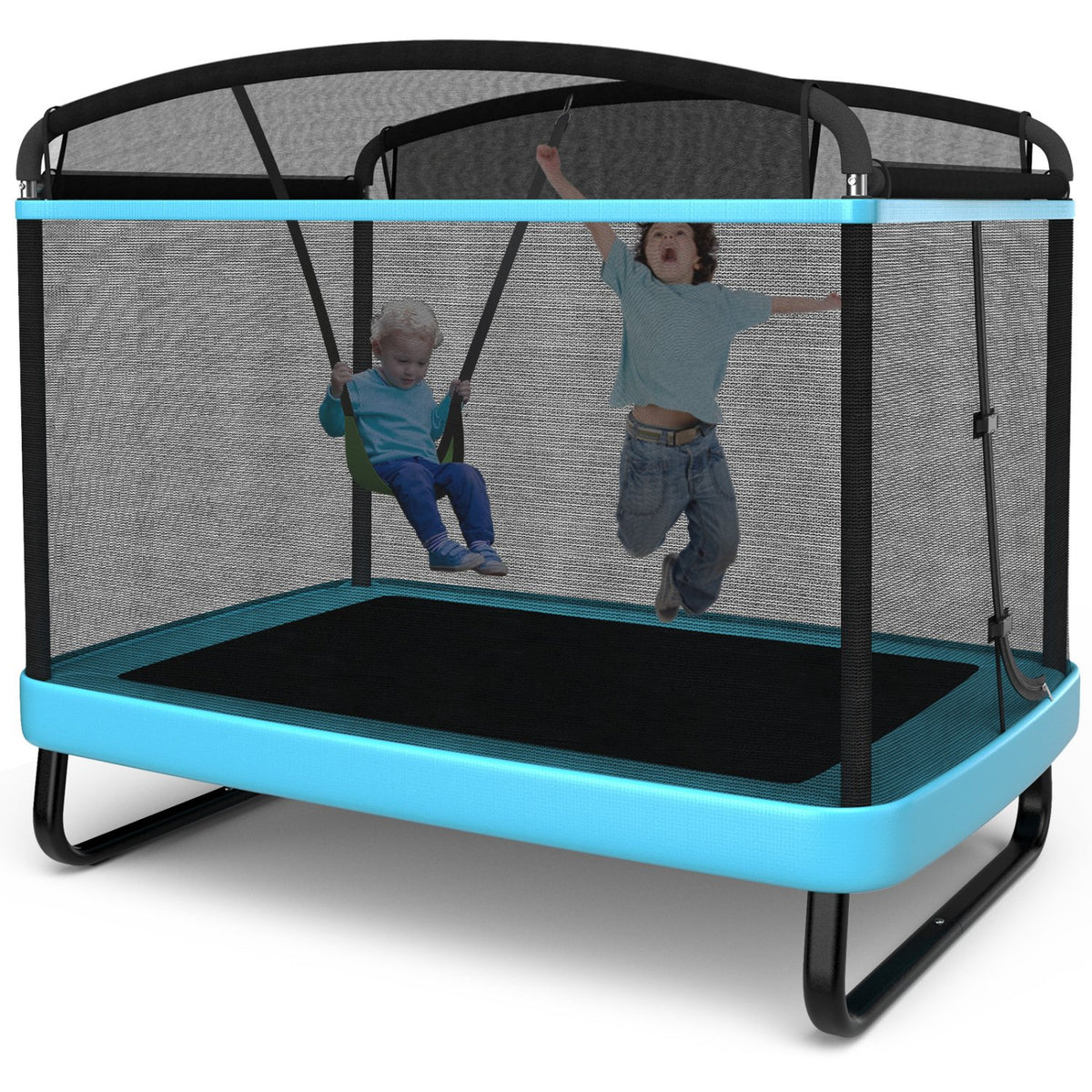 6 Feet Kids Entertaining Trampoline with Swing Safety Fence-Blue view 5