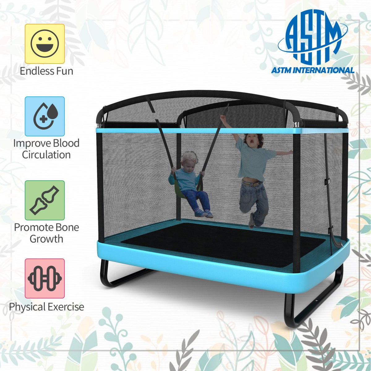 6 Feet Kids Entertaining Trampoline with Swing Safety Fence-Blue view 7