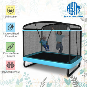 6 Feet Kids Entertaining Trampoline with Swing Safety Fence-Blue view 7