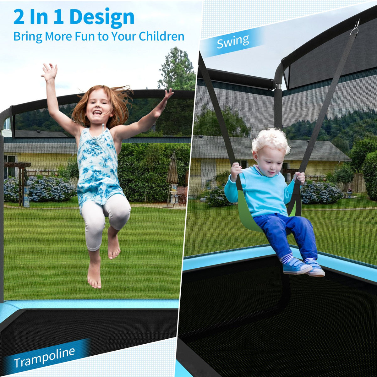 6 Feet Kids Entertaining Trampoline with Swing Safety Fence-Blue view 9