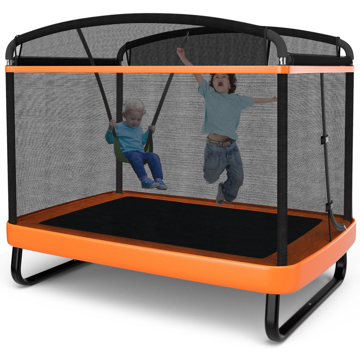 6 Feet Kids Entertaining Trampoline with Swing Safety Fence-Orange view 5