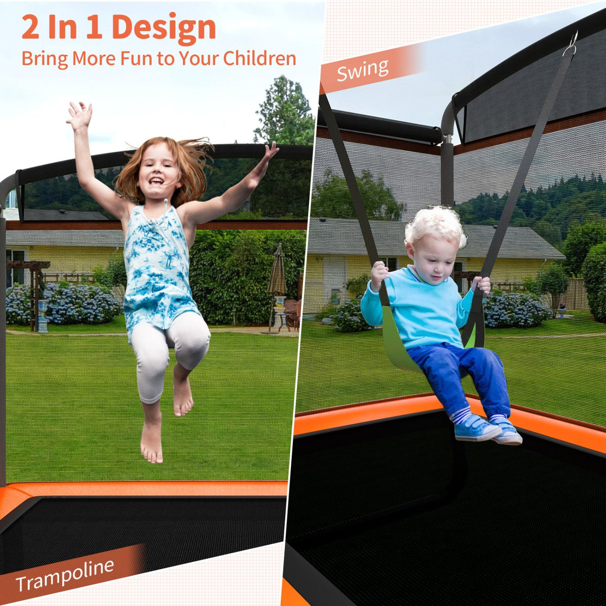 6 Feet Kids Entertaining Trampoline with Swing Safety Fence-Orange view 6