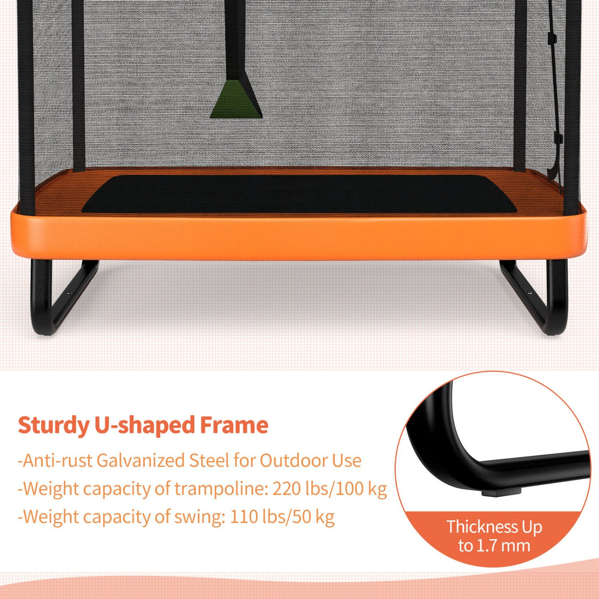 6 Feet Kids Entertaining Trampoline with Swing Safety Fence-Orange view 7