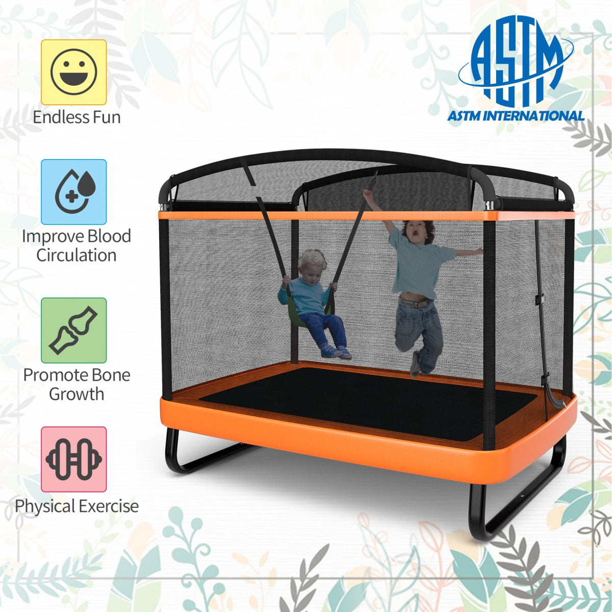 6 Feet Kids Entertaining Trampoline with Swing Safety Fence-Orange view 8