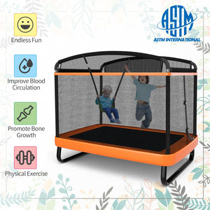 6 Feet Kids Entertaining Trampoline with Swing Safety Fence-Orange view 8