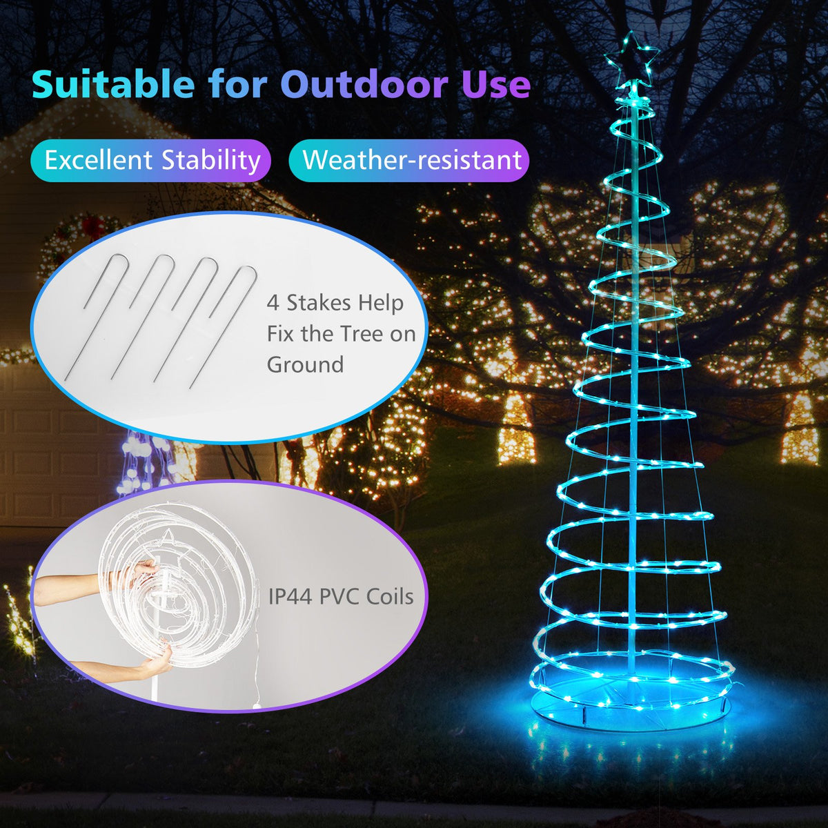 6 Feet Light Up Spiral Christmas Tree with Tree Top Star-White view 5