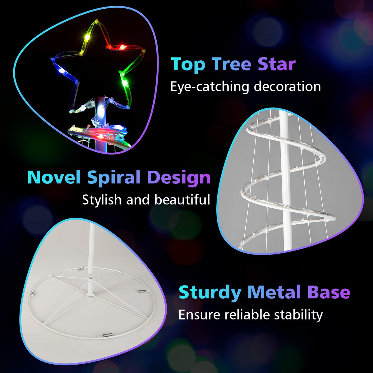 6 Feet Light Up Spiral Christmas Tree with Tree Top Star-White view 8