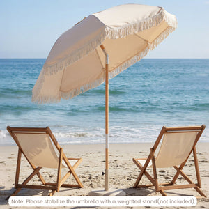 6 Feet Patio Umbrella with Fringe with Push Button Tilt and Wood Pole-Beige view 2