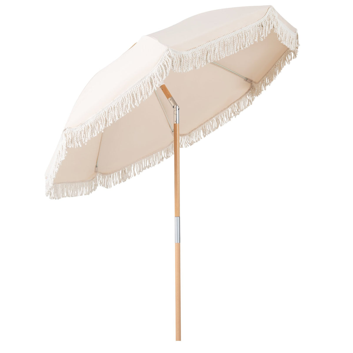 6 Feet Patio Umbrella with Fringe with Push Button Tilt and Wood Pole-Beige view 4