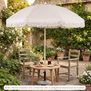 6 Feet Patio Umbrella with Fringe with Push Button Tilt and Wood Pole-Beige view 6