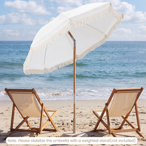6 Feet Patio Umbrella with Fringe with Push Button Tilt and Wood Pole-White color view 3