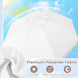 6 Feet Patio Umbrella with Fringe with Push Button Tilt and Wood Pole-White color view 7