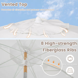 6 Feet Patio Umbrella with Fringe with Push Button Tilt and Wood Pole-White color view 9