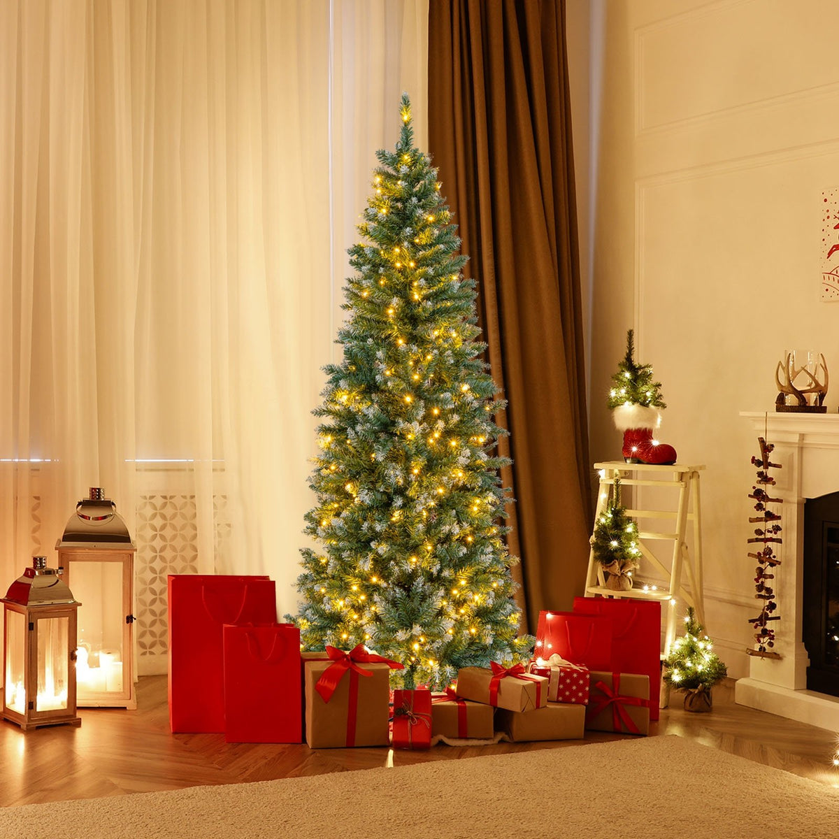 6 Feet Pre-Lit Artificial Christmas Tree with, 618 Snowy Branch Tips view 3