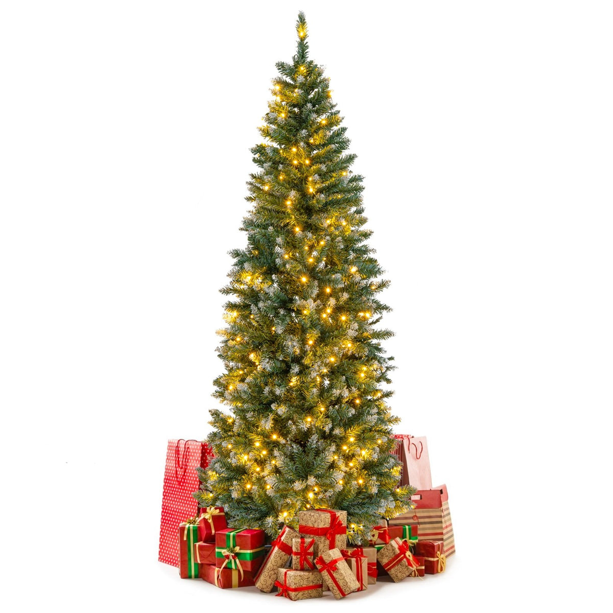 6 Feet Pre-Lit Artificial Christmas Tree with, 618 Snowy Branch Tips view 4