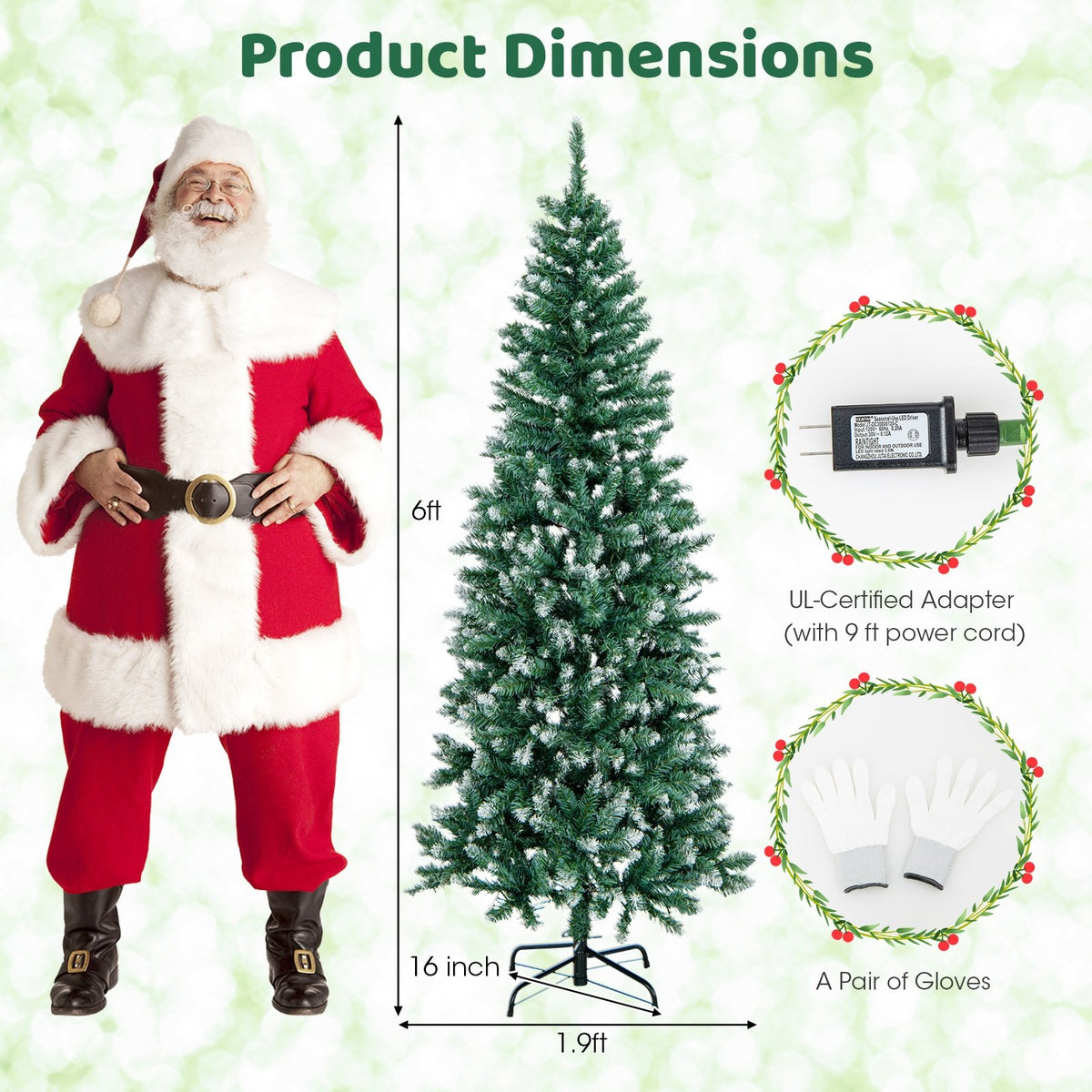 6 Feet Pre-Lit Artificial Christmas Tree with, 618 Snowy Branch Tips view 5