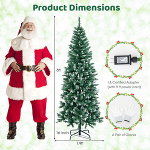 6 Feet Pre-Lit Artificial Christmas Tree with, 618 Snowy Branch Tips view 5