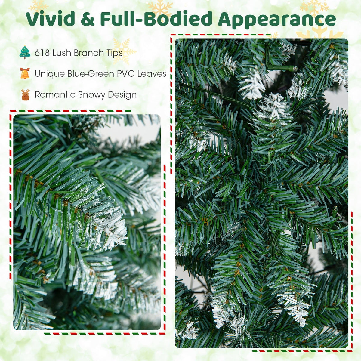 6 Feet Pre-Lit Artificial Christmas Tree with, 618 Snowy Branch Tips view 8
