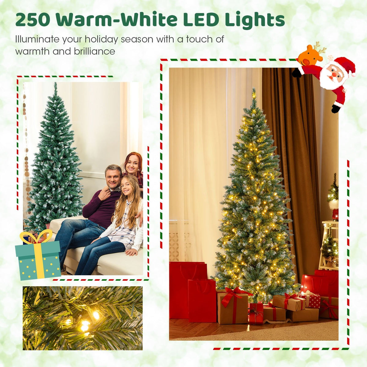 6 Feet Pre-Lit Artificial Christmas Tree with, 618 Snowy Branch Tips view 9
