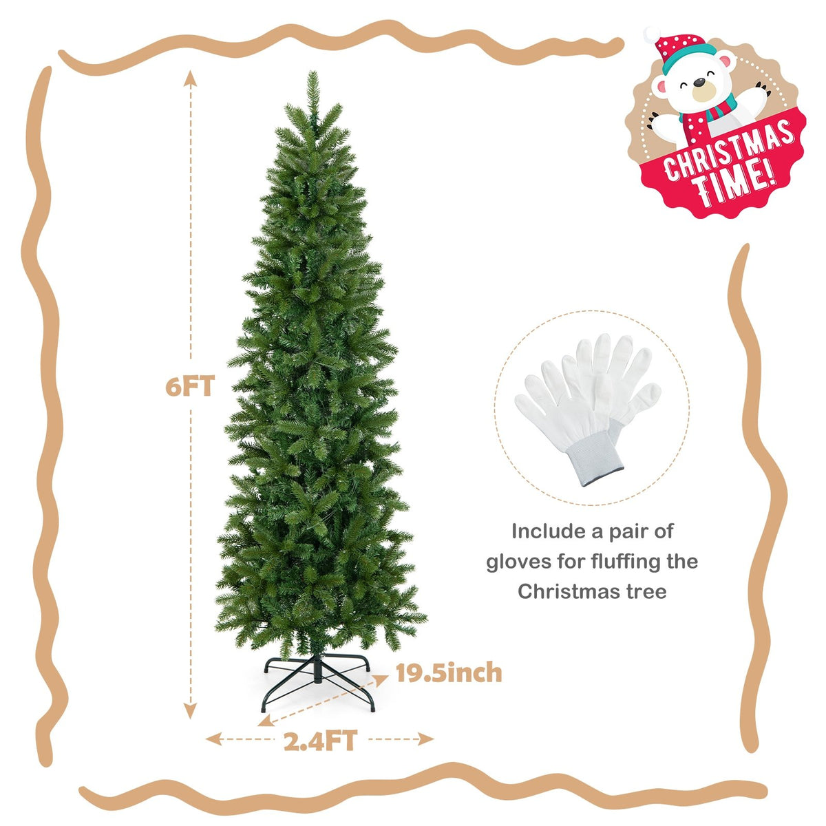 6 Feet Pre-Lit Artificial Christmas Tree with 648 PVC PE Branch Tips view 5