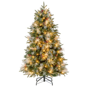 6 Feet Pre-Lit Artificial Christmas Tree with 8 Modes LED Lights with Berries