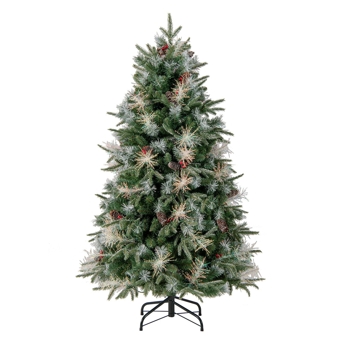 6 Feet Pre-Lit Artificial Christmas Tree with 8 Modes LED Lights with Berries view 4