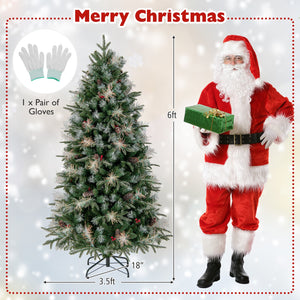 6 Feet Pre-Lit Artificial Christmas Tree with 8 Modes LED Lights with Berries view 5