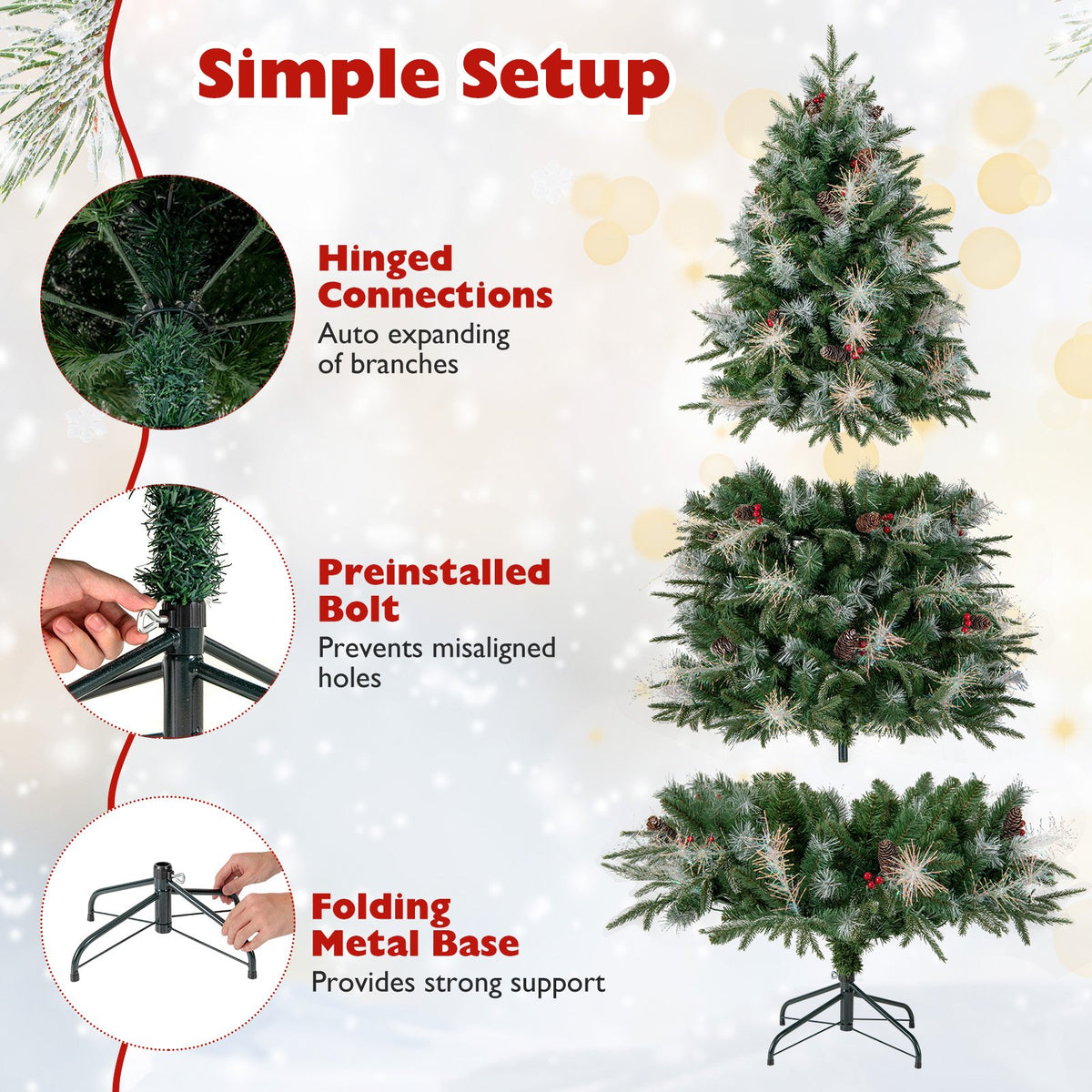 6 Feet Pre-Lit Artificial Christmas Tree with 8 Modes LED Lights with Berries view 9