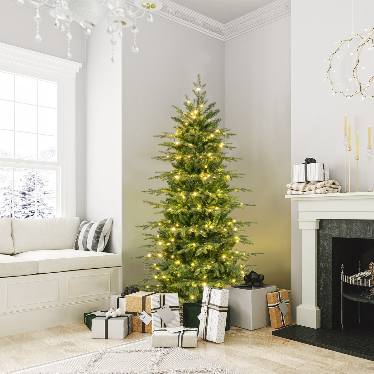 6 Feet Pre-Lit Artificial Christmas Tree with Warm White LED Lights view 2