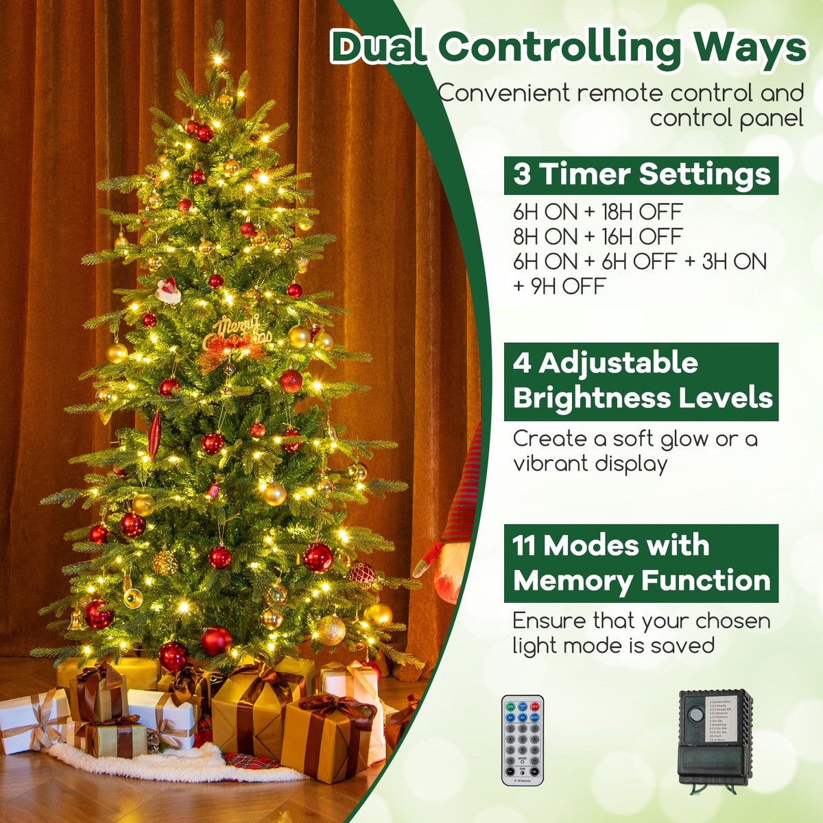 6 Feet Pre-Lit Artificial Christmas Tree with Warm White LED Lights view 8