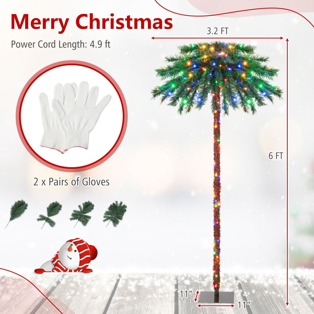 6 Feet Pre-Lit Artificial Tropical Christmas Palm Tree with 210 Multi-Color Lights view 5