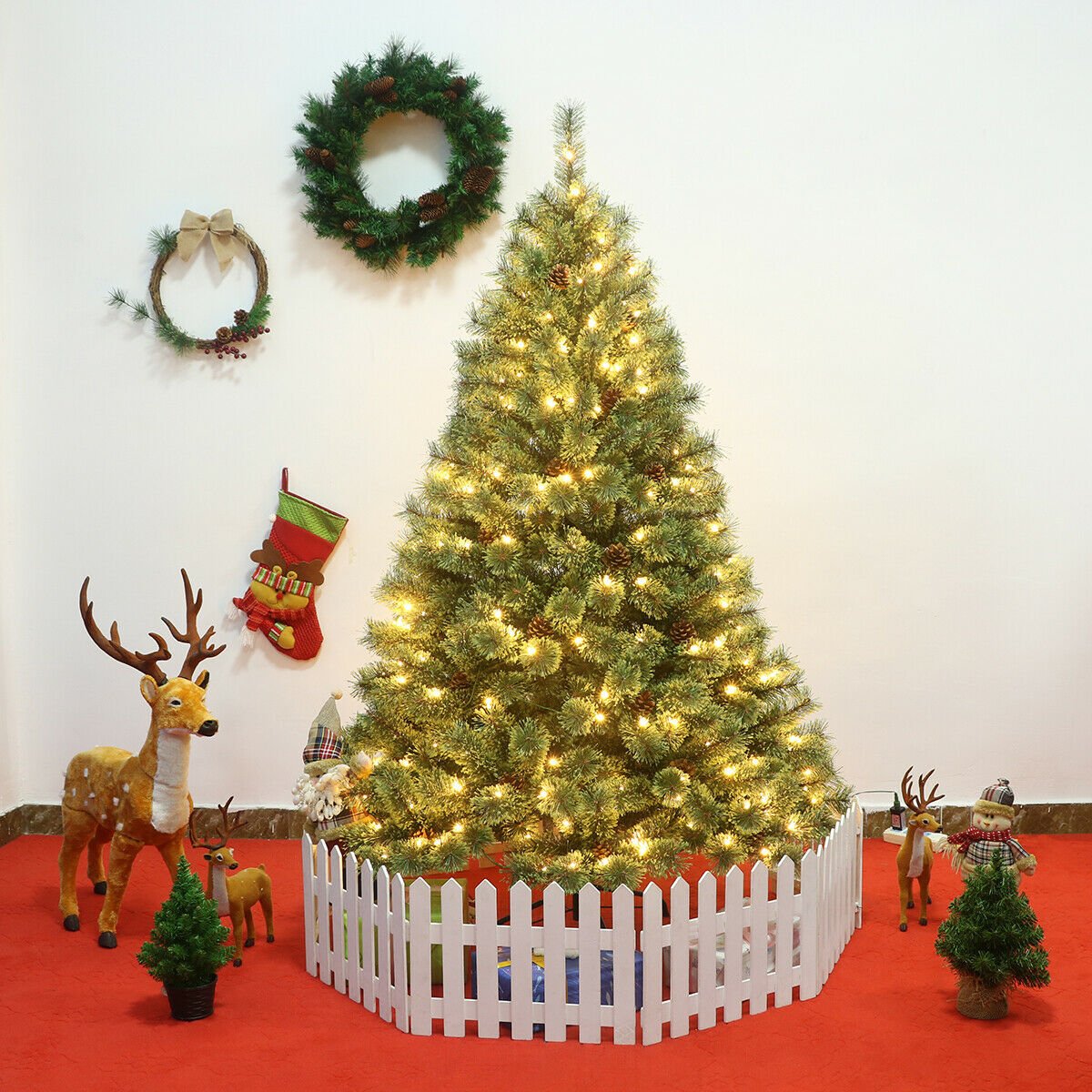 6 Feet Pre-Lit PVC Artificial Carolina Pine Tree with LED Lights view 2